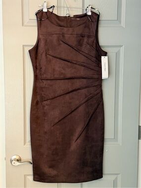 NWT CALVIN KLEIN Women's Sleeveless Crew Neck Dress | Coffee Bean Soft Suede